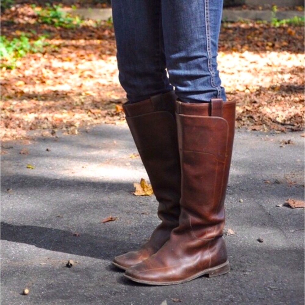 Frye Paige Cognac Knee-High Pull-On Leather Boots - Picture 16 of 16